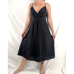 100% Linen Empire Waist Midi Dress M Minimalist Quiet Luxury Coastal Euro Summer